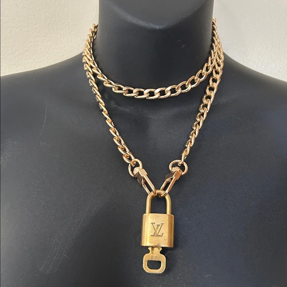 Louis Vuitton Lock and Key Set Necklace with Unbranded chain